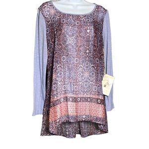 Miracle Body Women's Long Sleeve Abstract Color Block Gray/Rust Mini Dress M NWT
